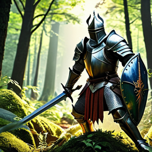 **

"A powerful Knight clad in shining armor, wielding a great sword, battling monsters in a lush forest setting. Focus on the Knight's strength and determination. Fantasy game art style, vibrant colors, detailed textures."

**